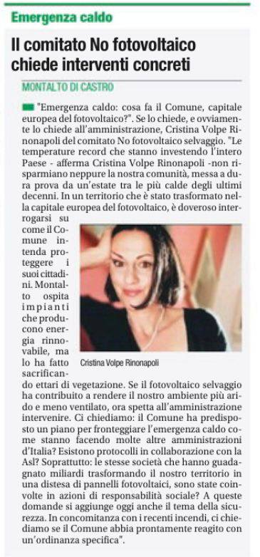 Montalto di Castro: “Emergenza caldo, servono azioni concrete”. Il Comitato No Fotovoltaico Selvaggio lancia l’allarme